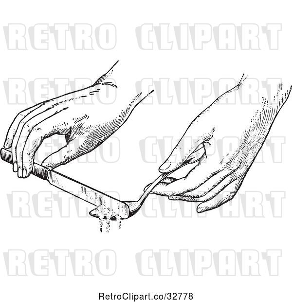Vector Clip Art of Retro Hands Leveling off an Ingredient in a Spoon with a Knife in