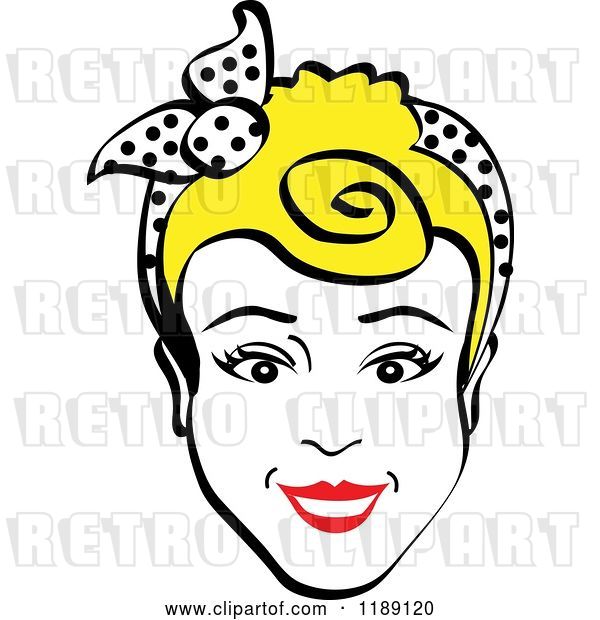 Vector Clip Art of Retro Happy Blond Lady Smiling and Wearing a Scarf in Her Hair