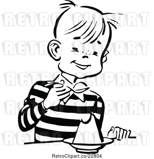 Vector Clip Art of Retro Happy Boy Eating Dessert