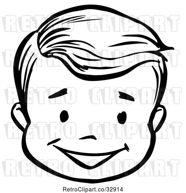 Vector Clip Art of Retro Happy Boy Face in