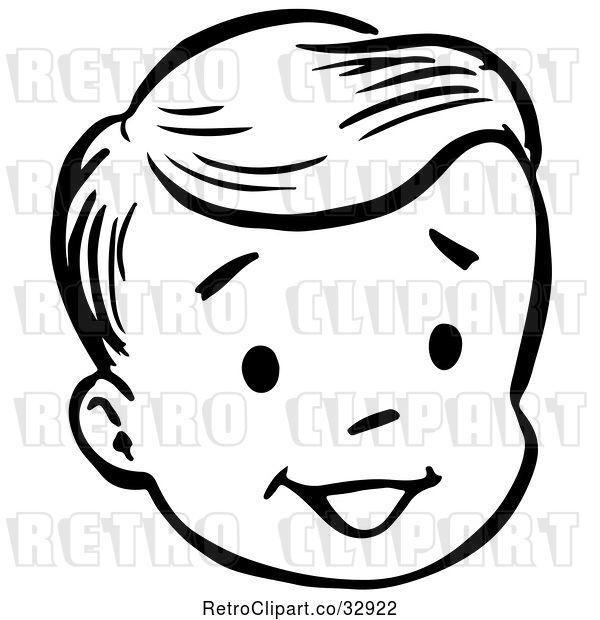 Vector Clip Art of Retro Happy Boy Face in