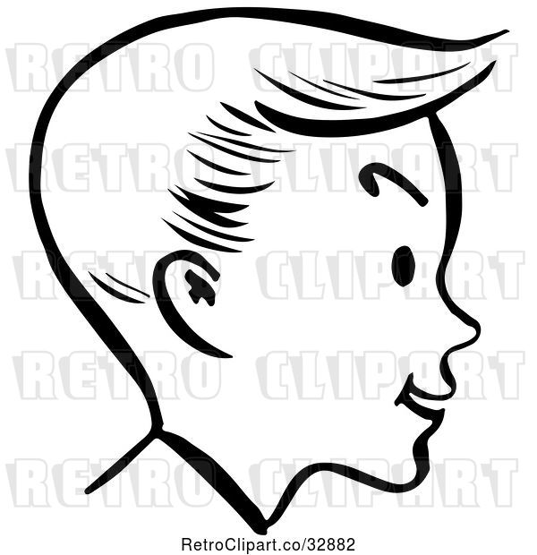 Vector Clip Art of Retro Happy Boy Face in Profile, in