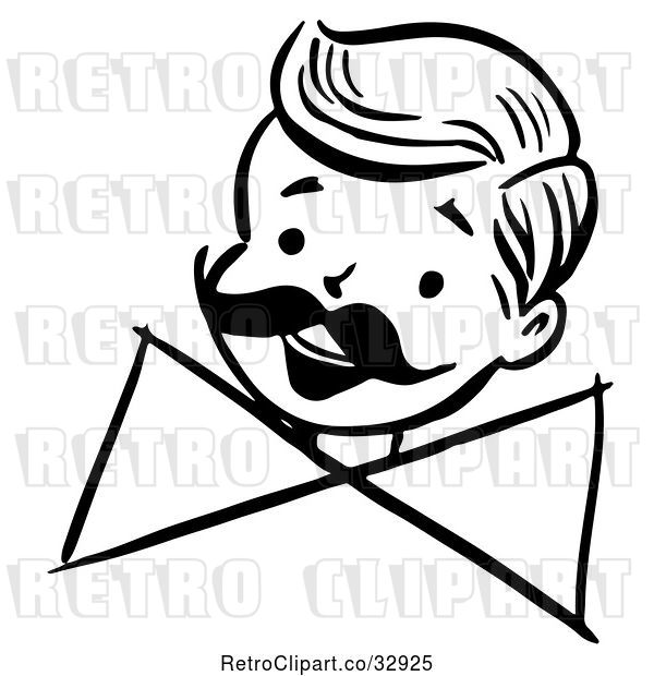 Vector Clip Art of Retro Happy Boy with a Mustache and Bow, in