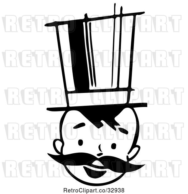 Vector Clip Art of Retro Happy Boy with a Mustache and Top Hat