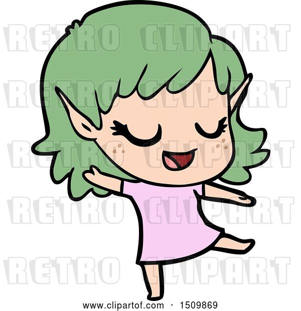 Vector Clip Art of Retro Happy Cartoon Elf Girl