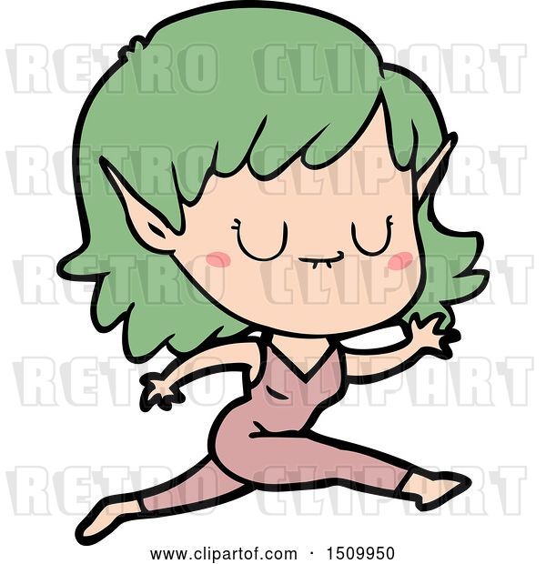 Vector Clip Art of Retro Happy Cartoon Elf Girl Running