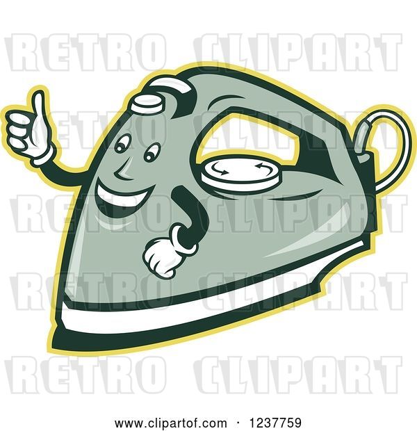 Vector Clip Art of Retro Happy Cartoon Laundry Iron Giving a Thumb up