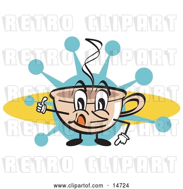 Vector Clip Art of Retro Happy Coffee Cup Character with Steamy Hot Coffee
