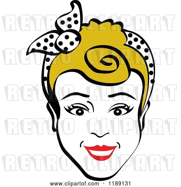 Vector Clip Art of Retro Happy Dirty Blond Lady Smiling and Wearing a Scarf in Her Hair