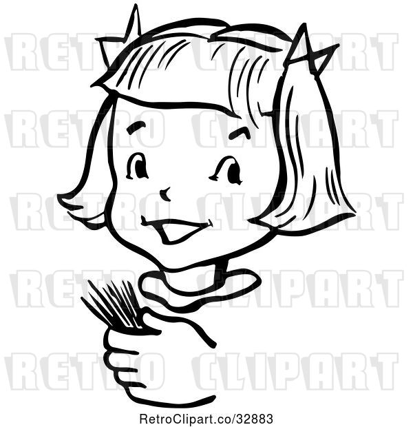 Vector Clip Art of Retro Happy Girl Holding Toothpicks in