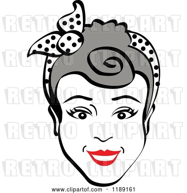 Vector Clip Art of Retro Happy Gray Haired Lady Smiling and Wearing a Scarf in Her Hair