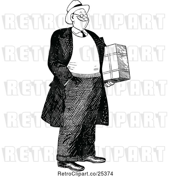 Vector Clip Art of Retro Happy Guy Holding a Package