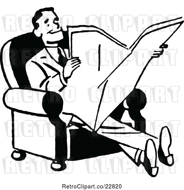 Vector Clip Art of Retro Happy Guy Reading a Newspaper