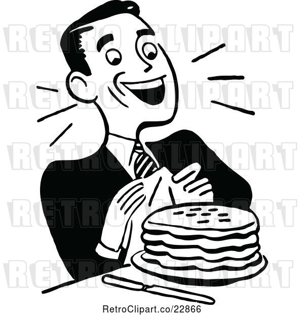 Vector Clip Art of Retro Happy Guy with Pancakes
