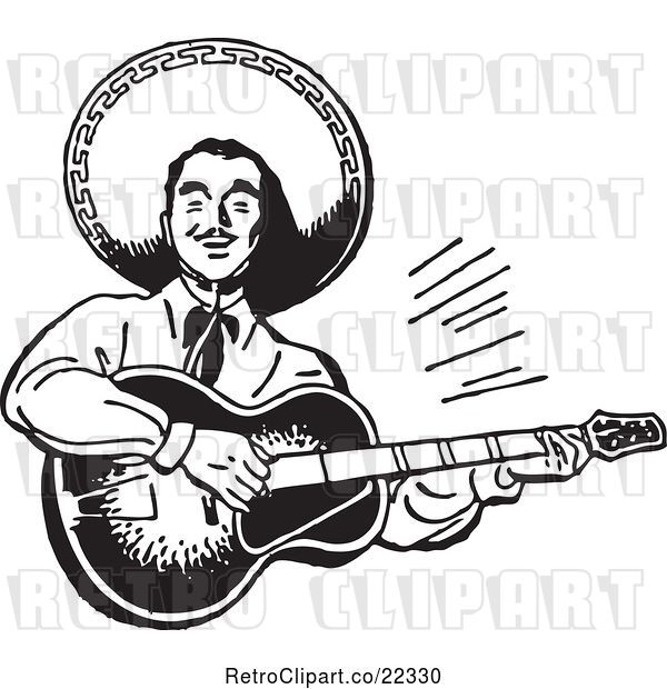 Vector Clip Art of Retro Happy Mexican Mariachi Guitarist