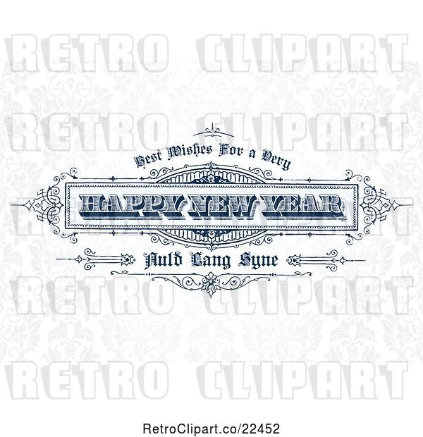 Vector Clip Art of Retro Happy New Year Greeting over Faint Floral