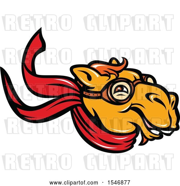 Vector Clip Art of Retro Happy Pilot Camel Head with Goggles and a Scarf