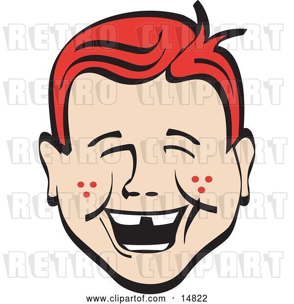 Vector Clip Art of Retro Happy Red Haired Freckled Boy with Missing Front Teeth, Laughing