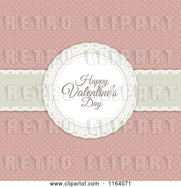 Vector Clip Art of Retro Happy Valentines Day Greeting over a Ribbon on Pink Polka Dots