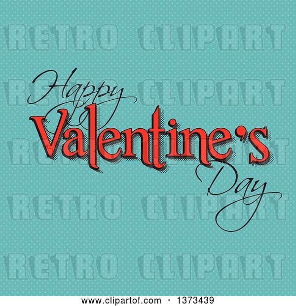Vector Clip Art of Retro Happy Valentines Day Greeting over Blue Polka Dots