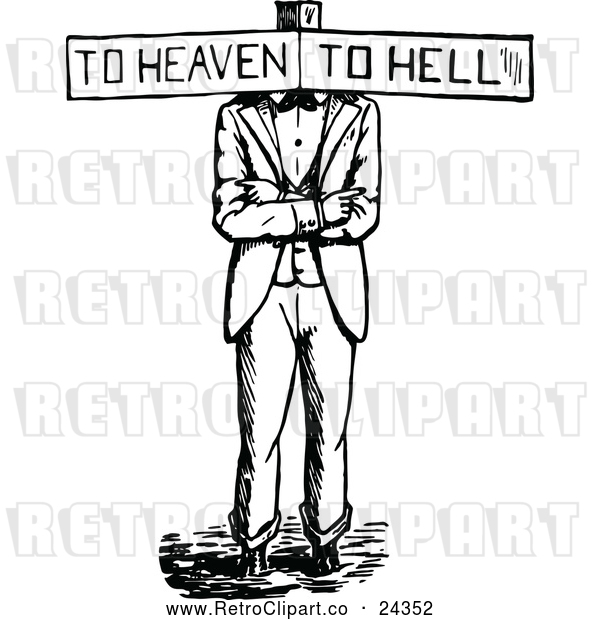 Vector Clip Art of Retro Haven or Hell Sign Man