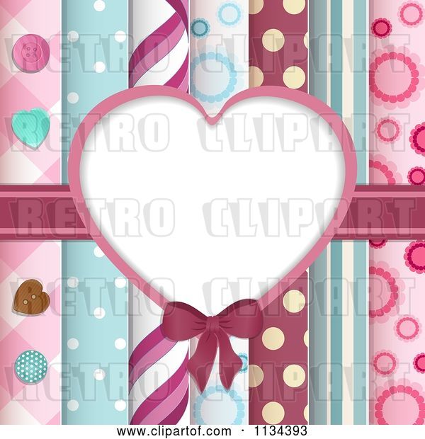 Vector Clip Art of Retro Heart Frame over Papers and Buttons
