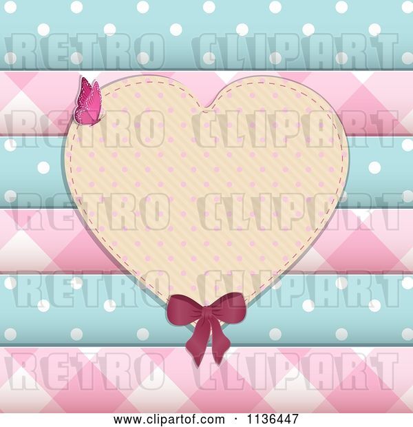 Vector Clip Art of Retro Heart Frame over Scrapbook Papers and Buttons