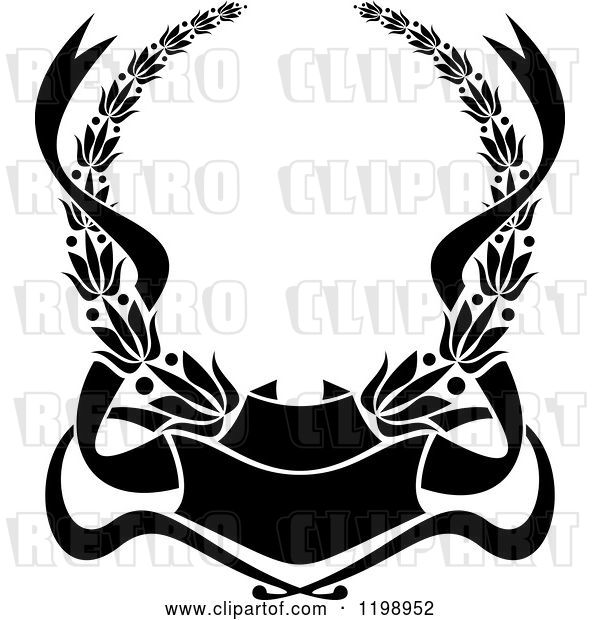 Vector Clip Art of Retro Heraldic Coat of Arms Wreath with Ribbons