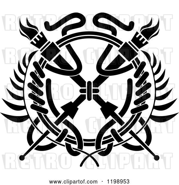 Vector Clip Art of Retro Heraldic Coat of Arms Wreath with Torches