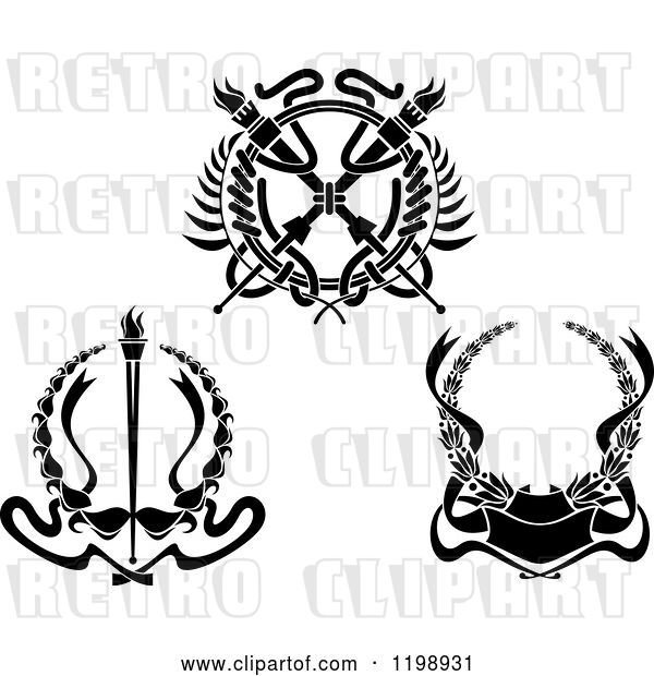 Vector Clip Art of Retro Heraldic Coat of Arms Wreaths