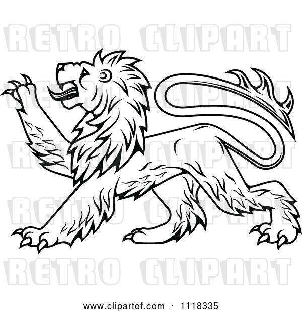 Vector Clip Art of Retro Heraldic Lion Clawing