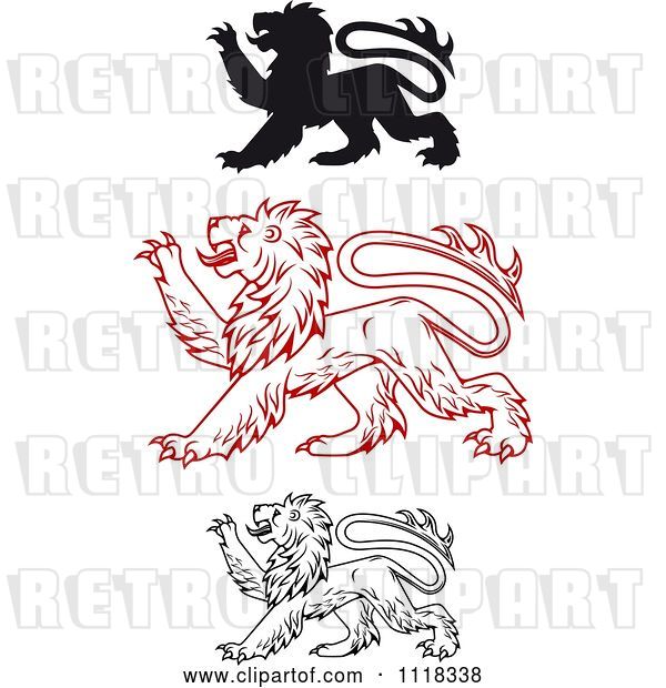 Vector Clip Art of Retro Heraldic Lions Clawing