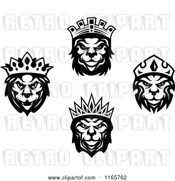 Vector Clip Art of Retro Heraldic Lions with Crowns