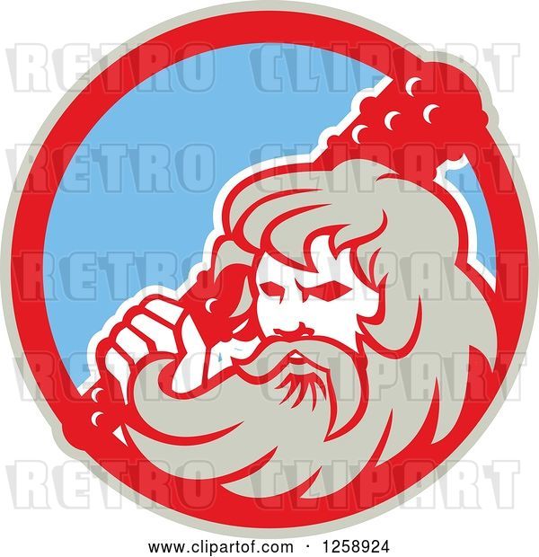 Vector Clip Art of Retro Hercules Holding a Club in a Tan Red and Blue Circle