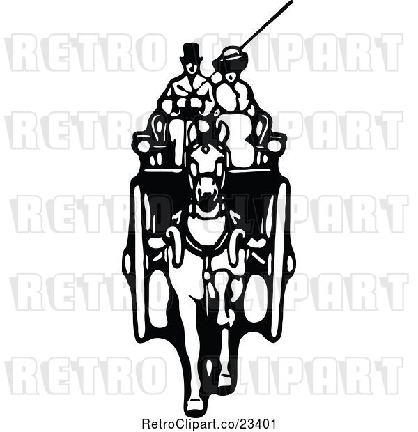 Vector Clip Art of Retro Horse Drawn Carriage and Passenger