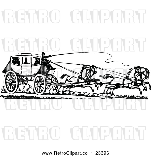 Vector Clip Art of Retro Horse Drawn Carriage and Passengers 2