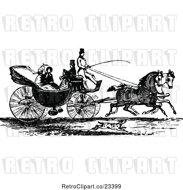 Vector Clip Art of Retro Horse Drawn Carriage and Passengers 3