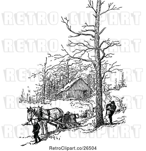 Vector Clip Art of Retro Horse Drawn Cart and People