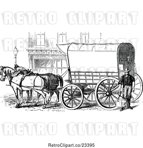 Vector Clip Art of Retro Horse Drawn Covered Wagon Carriage