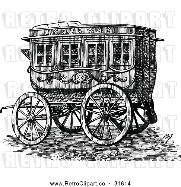 Vector Clip Art of Retro Horse Drawn Omnibus Wagon