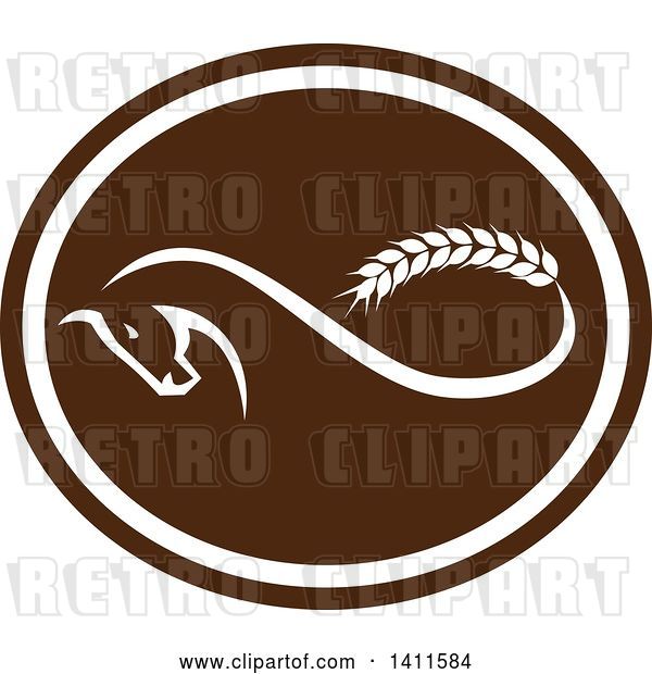 Vector Clip Art of Retro Horse with a Malt Wheat Tail, Forming a Mobius Strip in a Brown and White Oval