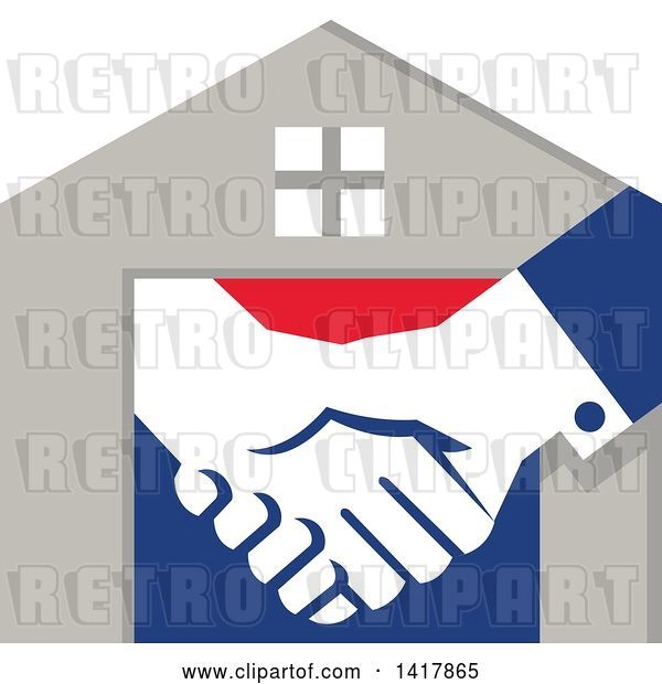 Vector Clip Art of Retro House with Shaking Hands
