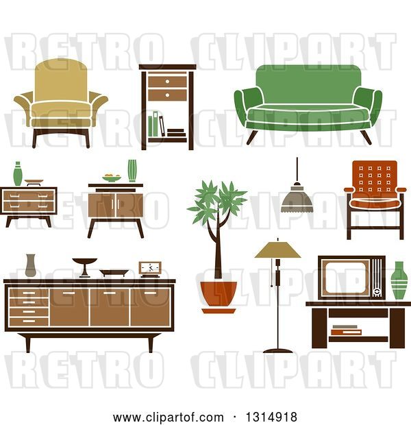 Vector Clip Art of Retro Household Tables, Chairs, Couches and Furniture