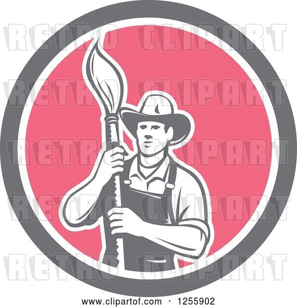 Vector Clip Art of Retro Housepainter with an Art Paintbrush in a Circle
