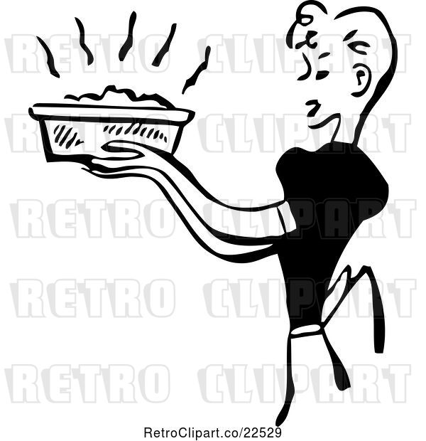 Vector Clip Art of Retro Housewife Carrying a Fresh Casserole