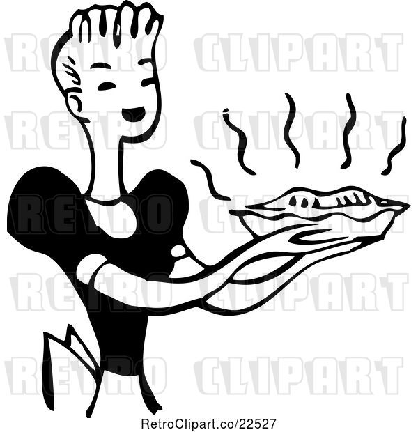 Vector Clip Art of Retro Housewife Carrying a Fresh Pie