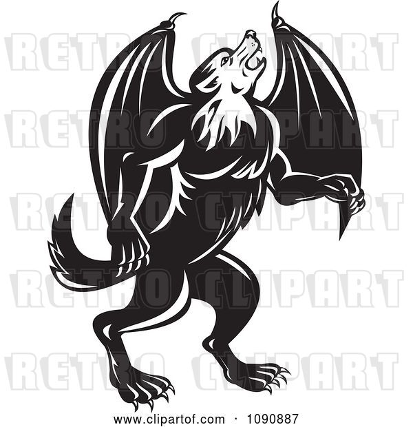 Vector Clip Art of Retro Howling Wolf Bat