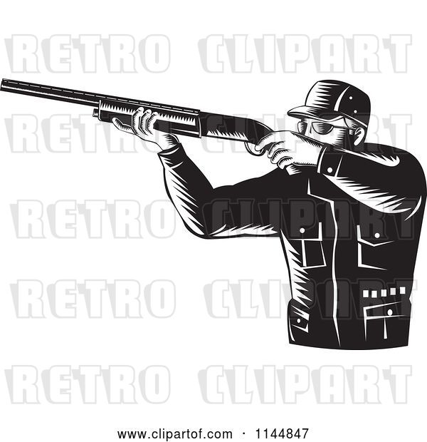 Vector Clip Art of Retro Hunter Holding a Rifle 2