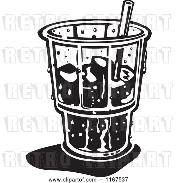 Vector Clip Art of Retro Ice Cold Glass with a Straw and Ice