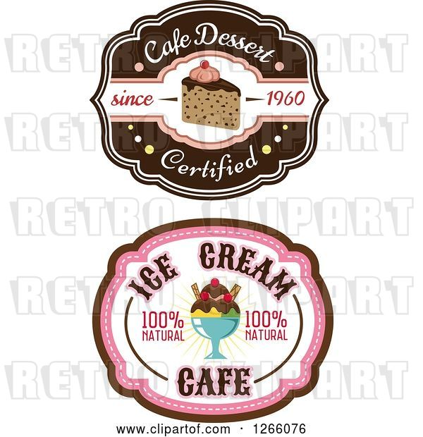 Vector Clip Art of Retro Ice Cream Sundae and Cake Labels